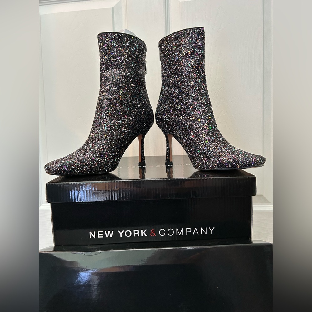 New York & Company Black Heeled Boots with Sparkly Finish